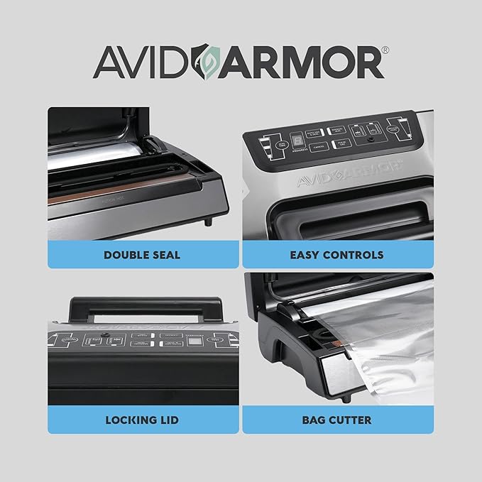 Avid Armor Vacuum Sealer Machine AVS2400, Professional Food Sealer with Roll Storage & Built-In Cutter, Compact Vacuum Sealer for Food Preservation