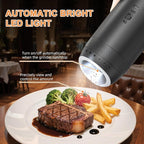 Gravity Electric Salt and Pepper Grinder Set Rechargeable, External Adjustable Coarseness, Automatic Salt and Pepper Shakers Mill with LED Light, 6oz/176ml Large Capacity, House Warming Gifts (2 Pack)