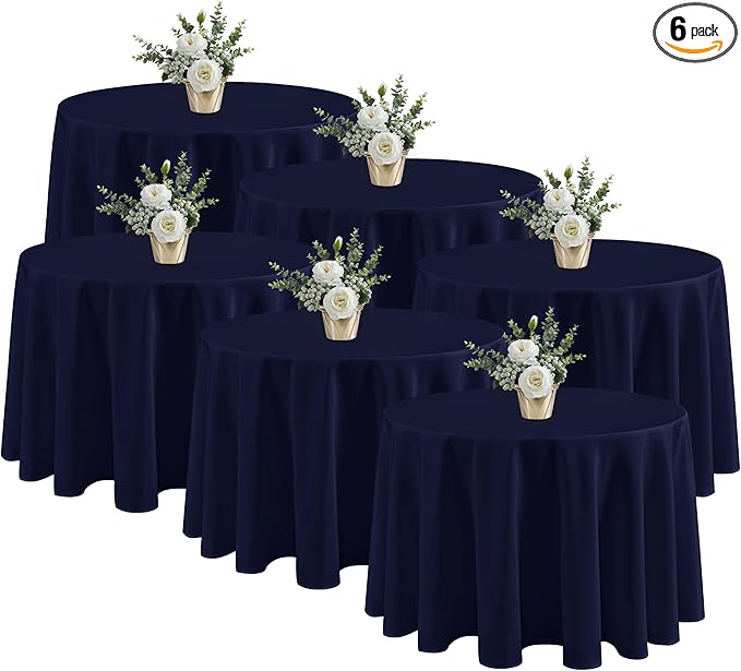 Fitable 6 Pack Navy Round Table Clothes - 90 Inches in Diameter - Stain Resistant and Washable Tablecloths, Polyester Fabric Table Covers for Wedding, Party, Banquet, Gathering