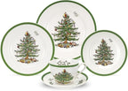 Spode Christmas Tree 5-Piece Holiday Dinnerware Set - Festive Earthenware Tableware Collection with Plates, Teacups, Saucers - Microwave, Dishwasher Safe - Christmas Dinnerware & Holiday Tableware