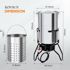 ROVSUN 50QT Turkey Fryer with Stainless Steel Boiler Steamer Basket & 54,000BTU Propane Burner, Outdoor Gas Deep Fryer & Seafood Crawfish Boil Pot Set with High Pressure Propane Regulator and Hose