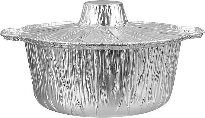 Foil Lux 60 Ounce Pans And Lids, 10 Disposable Pots With Lids - Oven-Ready, Stove Compatible, Aluminum Foil Baking Pans, Freezable, For Outdoor Camping, Vacation, Picnic, And More - Restaurantware