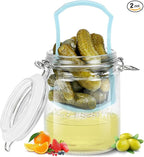 2 Pack Glass Pickle Jar with Strainer, 25oz Pickle Container With Pickle Holder Keeper Lifter, Pickle Storage Flip Jar with Leak Proof Airtight Lid for Olives, Gherkins, Sliced Pickles