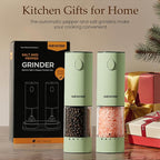 Electric Salt and Pepper Grinder Set Rechargeable with LED Lights, Automatic Pepper & Salt Mill, Adjustable Coarseness, Large Capacity, Green