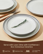 Santorini Mist Terracotta Reactive Glaze Plates and Bowls Sets, Stoneware Dinnerware Sets, Microwave and Dishwasher Safe Ceramic Dish Set Service for 4, Moonstone White