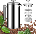 Small Stainless Steel French Press Coffee Maker 21oz(3 Cups), Double Wall Insulated for Hot& Cold Brew, Compact Coffee& Tea Press for Camping, Office, Travel with 3 Ultra-Fine Filters & Spoon- Silver