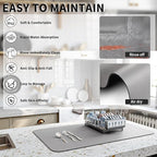 Dish Drying Mat for Kitchen Counter, Heat Resistant Drainer Mats with Non-slip Rubber Backed, Hide Stain Kitchen Super Absorbent Draining Mat, Easy to Clean Dish Rack Pad, Grey 18"x32"
