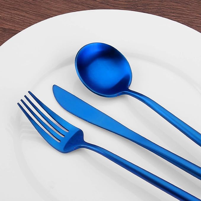 SHARECOOK Matte Blue Silverware, 20-Piece Stainless Steel Satin Finish Flatware Service for 4, Kitchen Utensil Set, Tableware Cutlery for Home and Restaurant