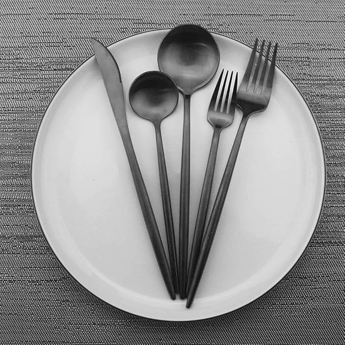 JASHII Luxury Black Flatware, Silverware Sets, 6-pieces Elegant Cute 18/10 Stainless Steel Silverware Set for Eating Home Kitchen Hotel Restaurant, Service Sets for 1 People, Dishwasher Safe