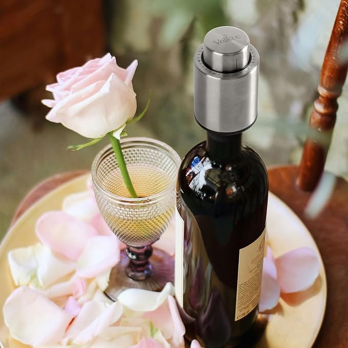 Volkee Wine stoppers vacuum, Wine saver for wine bottles, Wine preserver keep wine fresh, Rescuable wine caps for bottles, Stainless Steel [2 Pack]