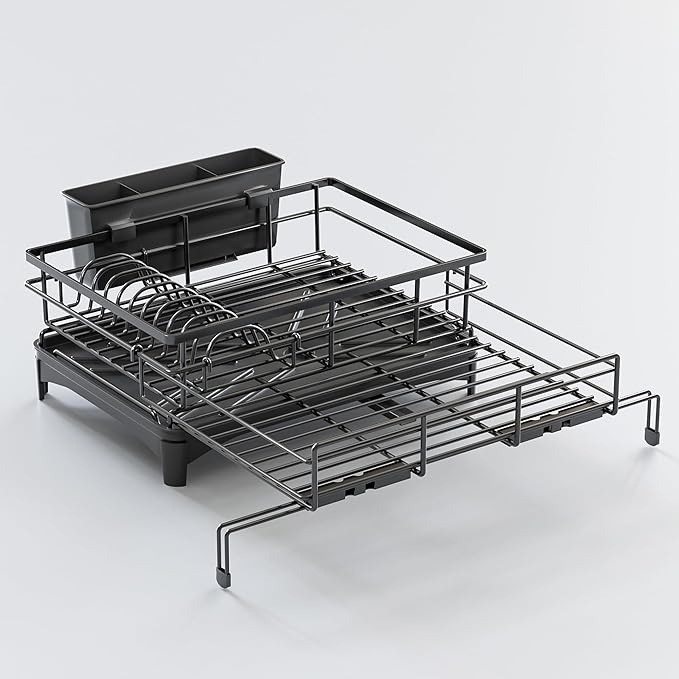 Large Dish Drying Rack - Expandable Dish drainers for Kitchen Counter,Over The Sink Dish Drainer Drying Rack,Rustproof Dish Drainer with Utensil Holder and Drainboard
