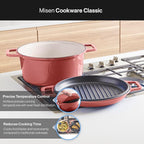 Misen 7 QT Enameled Cast Iron Dutch Oven - Chip-Resistant Enamel Coating - Thick Iron Core For Heat Retention - Large Cooking Surface - Oven Safe, Induction Compatible - Grill and Silicone Lid, Red