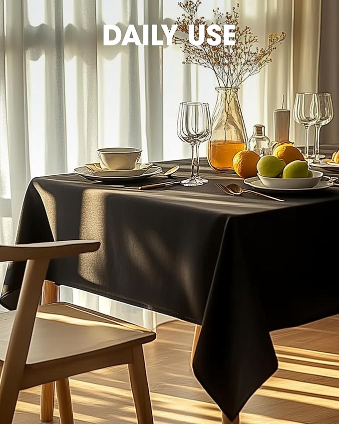 Pureegg Rectangle Table Cloth 60" x 84" – Durable Polyester Tablecloth Offers Reusable & Washable Protection, Ideal for Outdoor Party, Picnic, Wedding, Banquet and Birthday, 1 Pack, Black