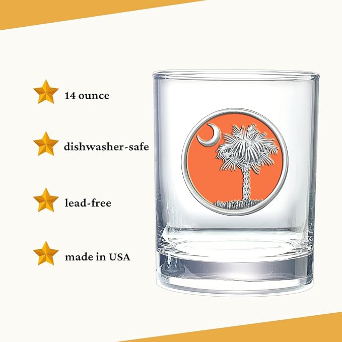 Heritage Pewter Palmetto Double Old Fashion | Double Rocks Glass 14 OZ for Liquor | Expertly Crafted Pewter Glass