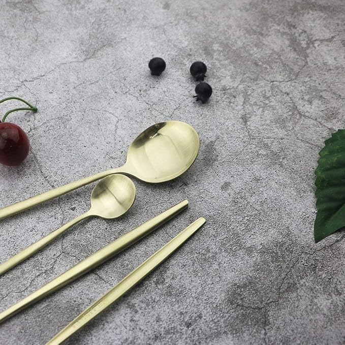 JASHII Flatware Silverware Set Stainless Steel Satin Finish Cutlery Set Service for 6, 30-Piece Spoons And Forks Kitchen Utensil Set, Dishwasher Safe (Matte Champagne gold)