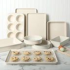 Martha Stewart Gallen 10 Piece Baking Pans Ceramic PFA Free Non Toxic Non Stick Bakeware Set - Linen White