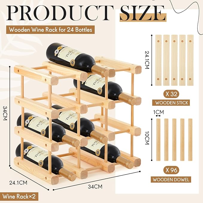 Juexica 12 Bottles Wooden Wine Rack Stackable Modular Storage Racks DIY Assembly Wine Bottle Holder for Inside Cabinet Countertop Cellar Racks(2 Pack)