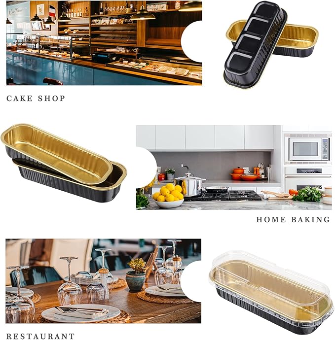 EUSOAR Baking Cups with Lids, 50pcs 6.8oz 6.5"x2.5"x1.2" Disposable Aluminum Foil Ramekins Baking Cups Mini Loaf Pan Tin with Lids，Cupcake Containers Wrappers Cheesecake Creme Brulee Ramekins Pan