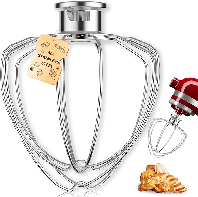 6-Wire Whip Attachment Fits KitchenAid Tilt-Head Stand Mixer Replace K45WW, Stainless Steel, Egg Heavy Cream Beater, Cakes Mayonnaise Whisk (All Stainless Steel)