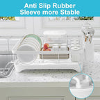 Dish Drying Rack - Space Saving Dish Rack with Drainboard,Single Layer with Utensil Holder - Large Capacity Countertop Organizer for Bowls, Cups, Dish Drainer White