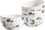 Bico Magnolia Floral Cereal Bowls Set of 4, 26 oz Deep Ceramic Soup Bowls for Cereal, Salad, Noodles, Kitchen, Microwave and Dishwasher Safe, Gift for Housewarming and Thanksgiving
