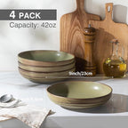 HAPPY KIT 9'' Pasta Bowls, 42oz Pasta Bowls Set of 4, Large Salad Bowl, Ceramic Serving Bowls,Double Reactive Glaze, Ideal for Housewarming, Festivals, Microwave Safe (Moss Green)