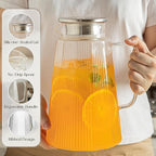 71oz Glass Pitcher with Lid, Ribbed Beverage Carafe for Hot & Cold Drinks, Water Jug with Handle for Juice, Tea, Milk, Iced Coffee – Heat Resistant Glass Serveware (1)