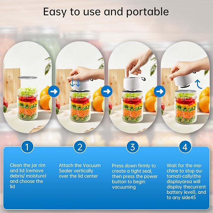 Electric Mason Jar Vacuum Sealer Kit, 3-in-1 Handheld Automatic Vacuum Sealer for Mason Jars, Food Savers & Containers | Ideal for Canning Jams, Pickles, Dry Foods, Grains | Present for Mom, White