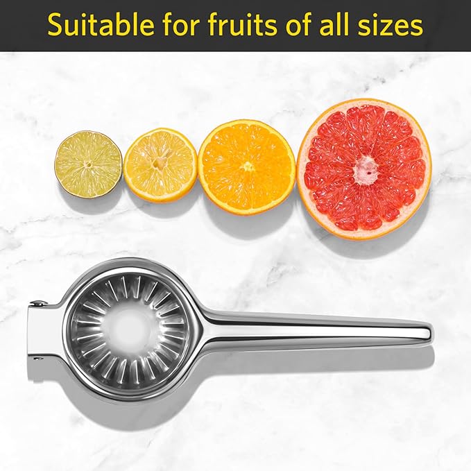 Lemon Squeezer, Sopito Stainless Steel Citrus Press Juicer Heavy Duty with Large Metal Squeezer Bowl for Seedless Juicing, Non-Slip Grip Design Manual Juicer, Silver
