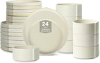 Stone Lain Bao 24-Piece Dinnerware Set Stoneware, Plates and Bowls Set, Dishwasher and Microwave Safe, Dish Set for 8, Beige