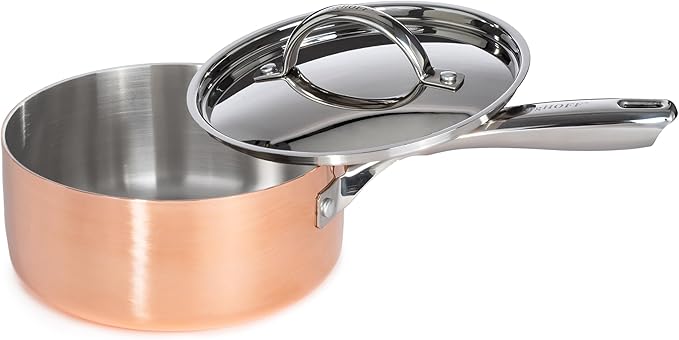 BergHOFF Copper Tri-Ply Cookware Set, Non-reactive 18/10 Stainless Steel, Fast, Evenly Heat, Gold Coated (4Pc-Polished)