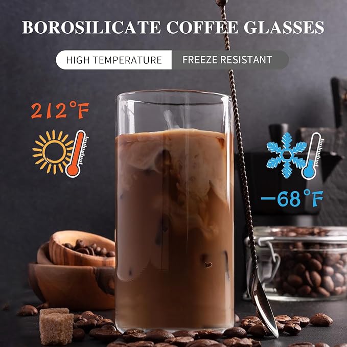 Everyday Drinking Glasses Set of 4, 20 oz Lightweight Thin Highball Glasses,Clear Lead-Free Tall Glass Cups For Water,Juice,Mojito,Mixed Drinks,Iced Coffee,Ice Tea,Kitchen Cocktails Glass