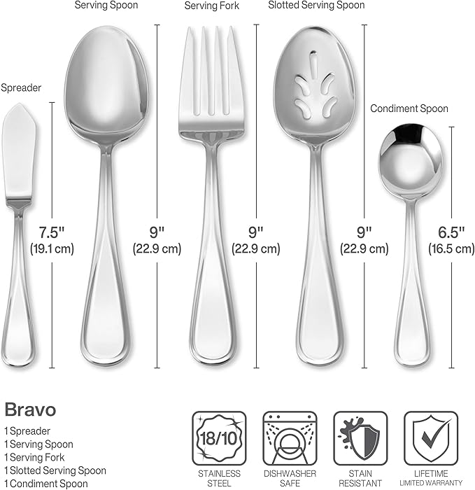 Mikasa Bravo 101 Piece Silverware Set, 18/10 Stainless Steel Flatware Service for 12, Includes 5 Piece Serving Set and 12 Extra Coffee Spoons
