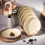 Set of 6 Dinner Plates 8 Inch, Yellow Porcelain Plates, Microwave Oven Dishwasher Safe Scratch Resistant