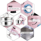 Aucma Stand Mixer,6.5-QT 660W 6-Speed Tilt-Head Food Mixer, Kitchen Electric Mixer with Dough Hook, Wire Whip & Beater (6.5QT, Pink)
