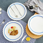 10.5-inch Porcelain Dinner Plate Set of 6 - Microwave, Oven and Dishwasher Safe, Scratch Resistant. (Scuba Blue)