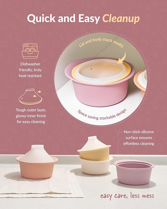 Moyuum Silicone Microwave Steamer | Made in Korea, Baby Food Maker Bowl with Lid, Egg and Vegetable Steam Cooker, Japanese Donabe Inspired Cooking Pot, Dishwasher Safe(Large, Violet)