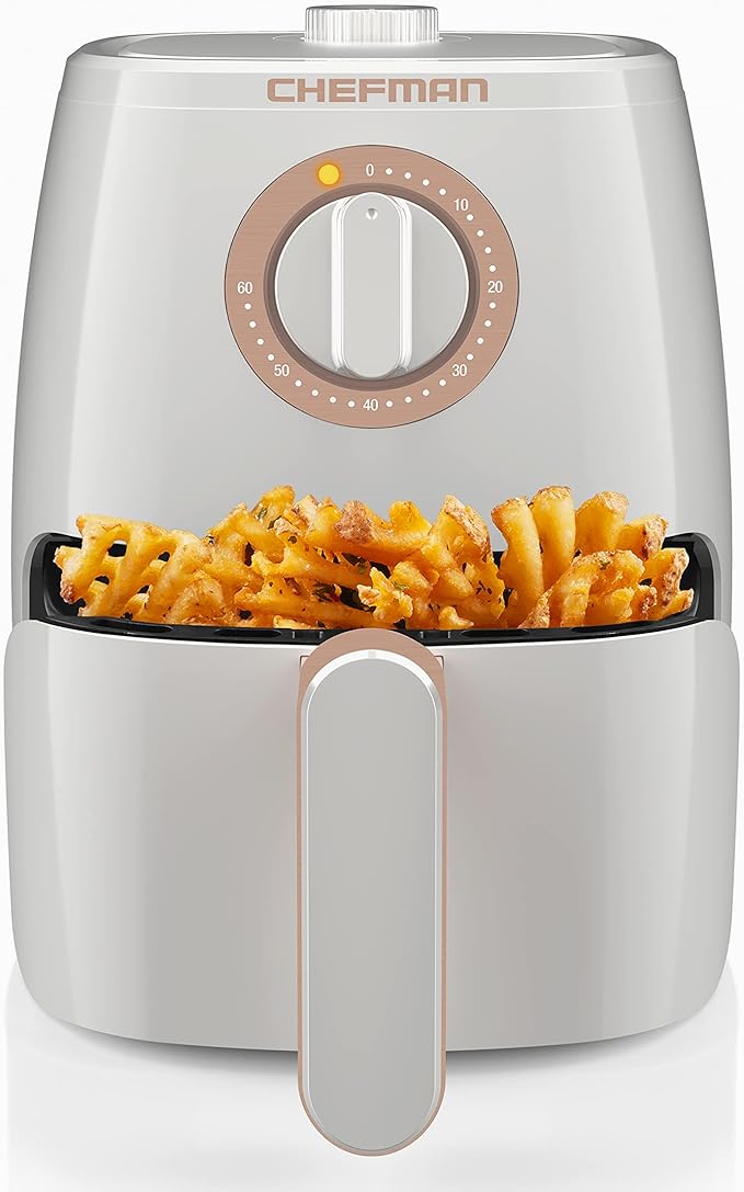 Chefman TurboFry 2-Quart Air Fryer, Dishwasher Safe Basket & Tray, Use Little to No Oil For Healthy Food, 60 Minute Timer, Fry Healthier Meals Fast, Heat And Power Indicator Light, Temp Control, White