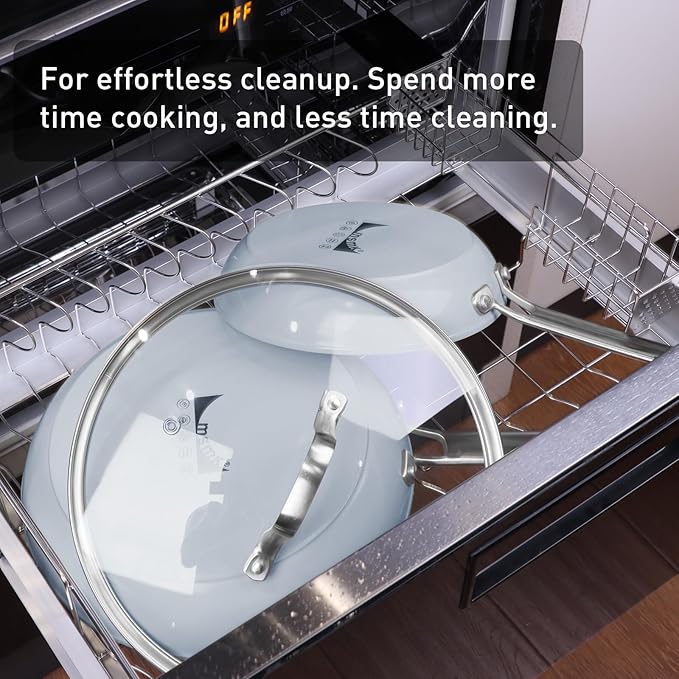MsMk 5-Piece Ceramic Non Stick Pans Set 8, 10, 12 Inch Frying Pans, 10inch and 12 Inch with Tempered Glass Lids, Stay-Cool Handles, Oven Safe 700℉, Compatible with All Cooktops