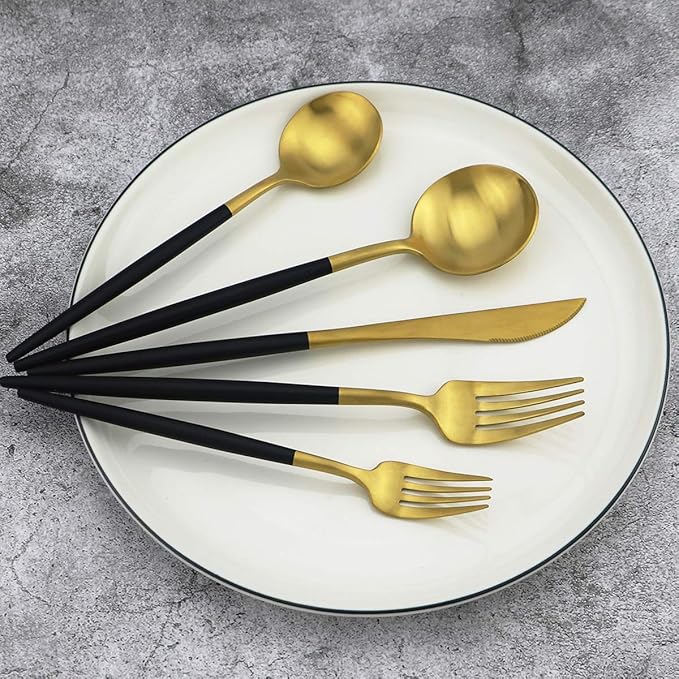 Gugrida 5-Piece 18/10 Stainless Steel Matte Gold Silverware Set, Kitchen Tableware Set, Dishwasher Safe