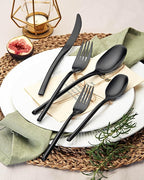 Lemeya 20-Piece Black Silverware Set for 4,Modern 18/10 Stainless Steel Flatware Set,Luxury Cutlery Set,Unique Utensils Set for Restaurant,Spoons and Forks Set,Mirror Polished,Dishwasher Safe