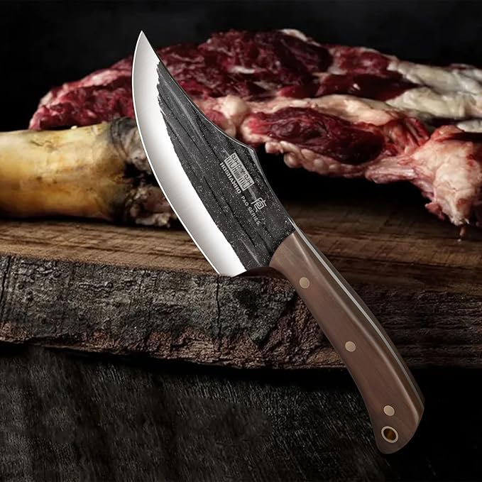 HOSHANHO Butcher Knife Set, Hand Forged Butcher Chef Knife Set with Roll Bag, Sharp Meat Cleaver Knife & Bone Chopper Knives & Fillet Knives for Home & Camping & BBQ Gift for Men