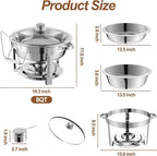 4 Packs Chafing Dish Buffet Set,8QT Round Glass Cover Stainless Steel Buffet Servers and Warmers, Thick Stand Frame Catering Chafe with Mirror Covers,Food Warmer for Party, Weddings,Picnic