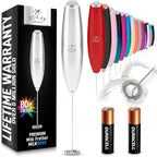 Zulay Kitchen Milk Frother Handheld Electric Whisk with AA Duracell Batteries – Durable Drink Mixer for Coffee, Lattes, Cappuccinos & More - Silver