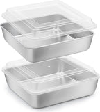 Herogo 8”x 8” Square Cake Pan, Stainless Steel Square Baking Pan with Lid, Cakes Brownie Lasagna Bakeware Set of 2, Healthy & Dishwasher Safe
