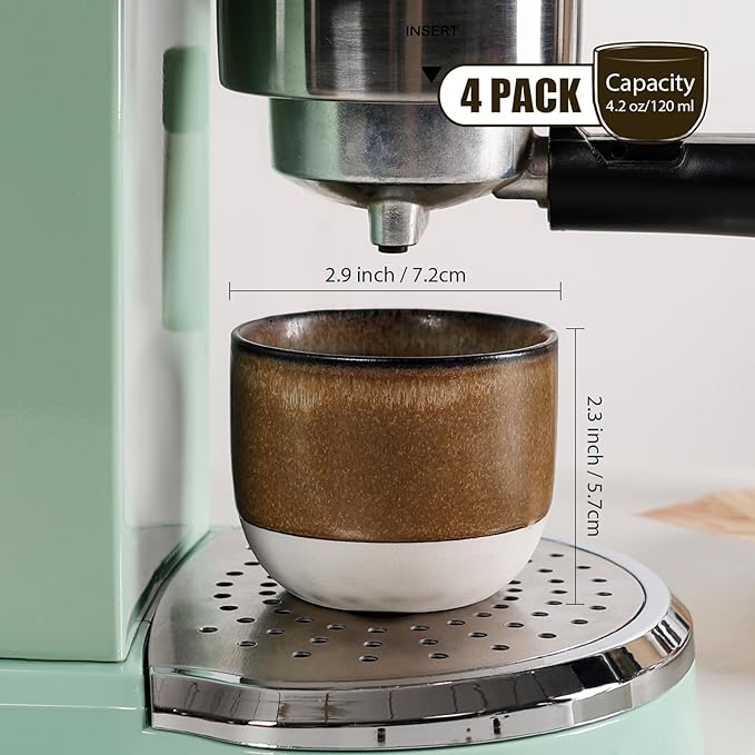 INGOFIN Ceramic Espresso Cup Set - Espresso Cup Set for Coffee and Tea, Espresso Accessories for Espresso Machine, Coffee Mug for Cafe, and Restaurant, Pack of 4, Brown, Microwave & Freezer Safe
