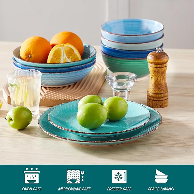 vancasso Bonita Salad Plates, 8.5 inch Small Dinner Plates Set, Ceramic Dessert Plate Serving Dishes Set of 6, Microwave, Oven and Dishwasher Safe, Assorted Color