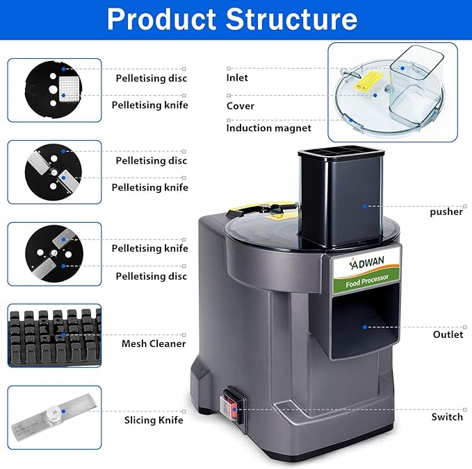 3 in 1 Commercial Vegetable Dicer Chopper,Multifunctional Food Processor, Electric Potato Cutter Automatic Onion Slicer& Shredder with 3 Blades