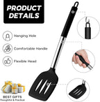 Kitchen Utensils Set, 15 Pcs Silicone Cooking Utensils Set with Holder and Heat Resistant Stainless Steel Handle for Nonstick Cookware - Black