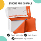Exquisite Party Solids 54 Inch X 100 Feet Orange Plastic Table Cover Roll in A Cut - to - Size Box with Convenient Slide Cutter. Cuts Up to 12 Rectangle 8 Feet Plastic Disposable Tablecloths